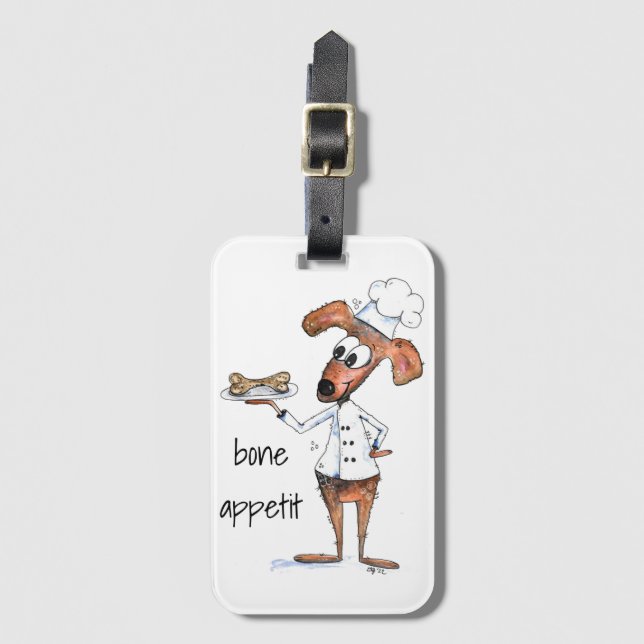 Cute Whimsical Dog Chef Luggage Tag (Front Vertical)