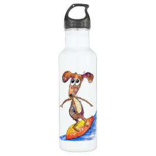 Cute Whimsical Dog on Surfboard 710 Ml Water Bottle