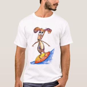 Cute Whimsical Dog on Surfboard T-Shirt