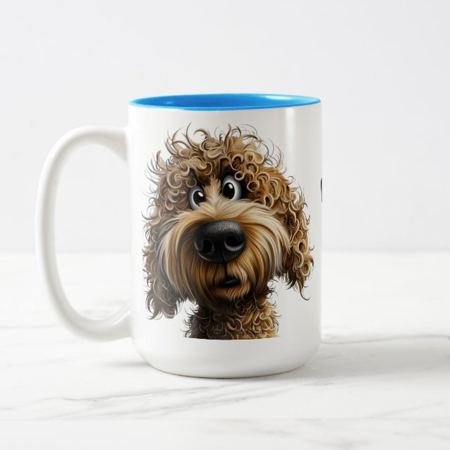 Cute whimsical  dog Two-Tone coffee mug (Left)