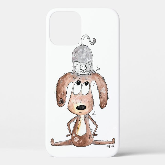 Cute Whimsical Dog with Cat on His Head Case-Mate iPhone Case (Back)