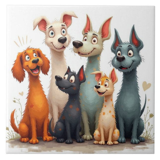 Cute whimsical dogs tile (Front)