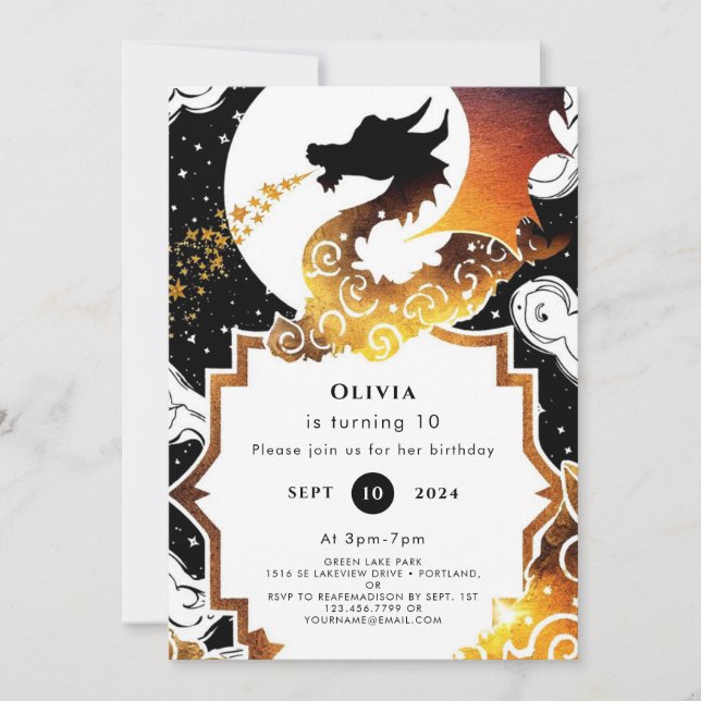 Cute Whimsical Dragon Birthday Invitation (Front)