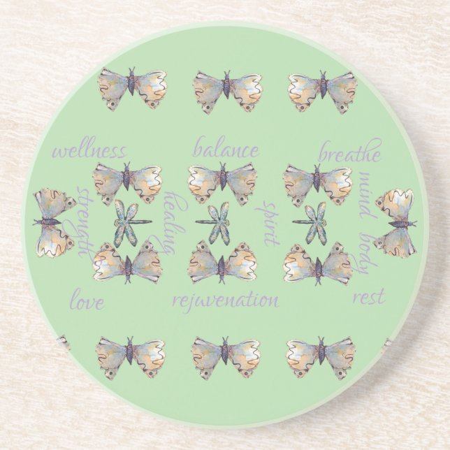 Cute Whimsical Dragonfly Butterfly Maureen Girard Coaster (Front)