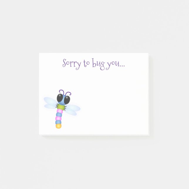 Cute whimsical dragonfly cartoon illustration post-it notes (Front)