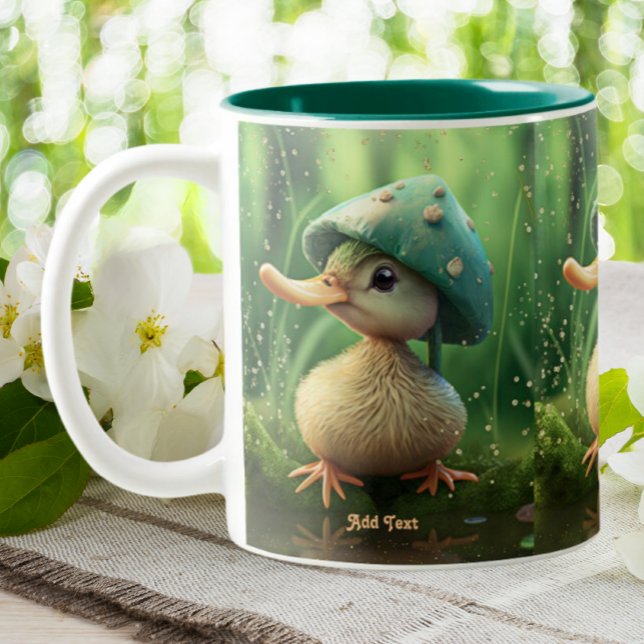 Cute Whimsical Duck Mushroom Hat Personalized Two-Tone Coffee Mug (Creator Uploaded)