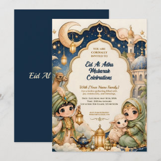 Cute Whimsical Eid Al Adha Chibi Mubarak Invitation