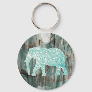Cute Whimsical Elephant on Wood Design Keychain