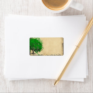 Cute Whimsical Emerald Green Heart Leafed Tree Label