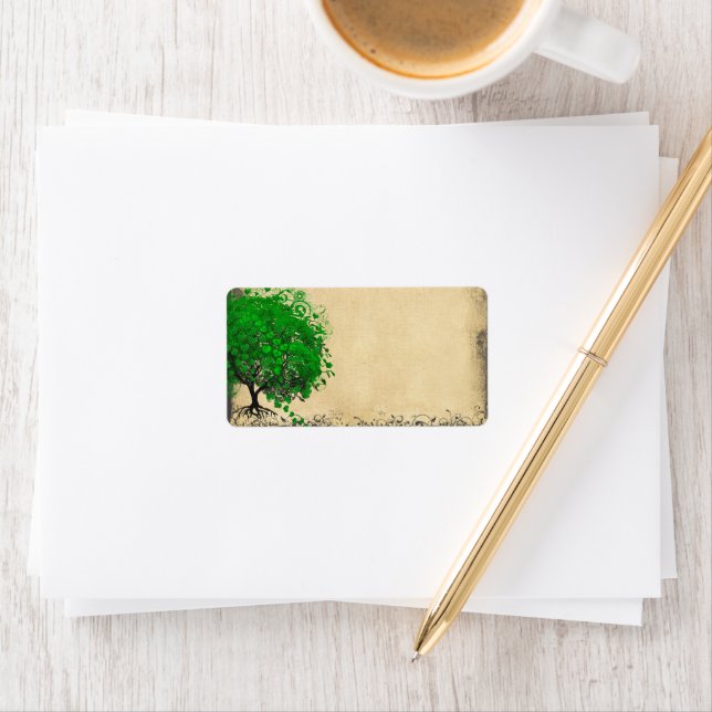 Cute Whimsical Emerald Green Heart Leafed Tree Label (Insitu)