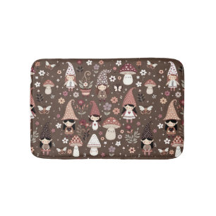 Cute Whimsical Fair Gnomes and Mushrooms Bath Mat