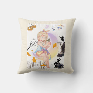 Cute Whimsical Fairy Girl with Deer & Butterflies  Throw Pillow