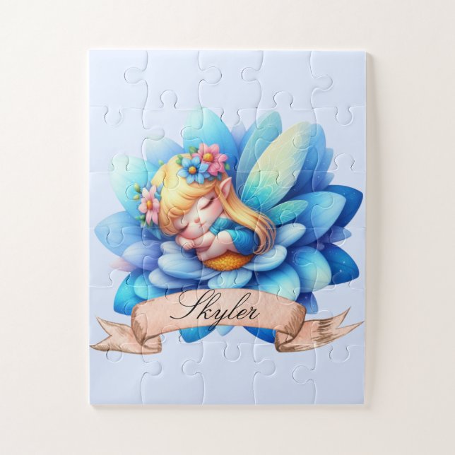 Cute Whimsical Floral Sweet Dreams Sleeping Fairy Jigsaw Puzzle (Vertical)