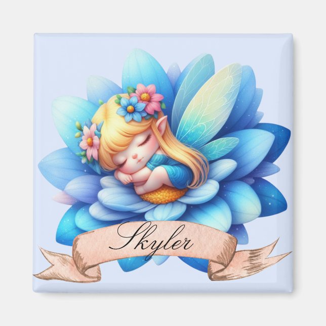 Cute Whimsical Floral Sweet Dreams Sleeping Fairy Magnet (Front)
