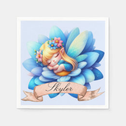 Cute Whimsical Floral Sweet Dreams Sleeping Fairy Napkin