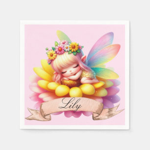 Cute Whimsical Floral Sweet Dreams Sleeping Fairy Napkin