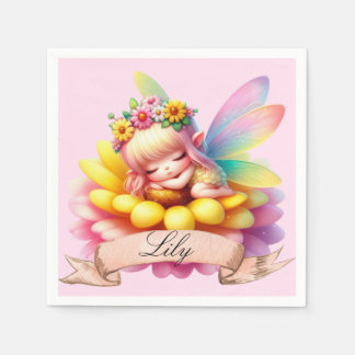 Cute Whimsical Floral Sweet Dreams Sleeping Fairy Napkin