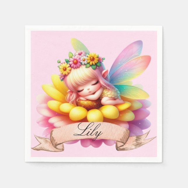 Cute Whimsical Floral Sweet Dreams Sleeping Fairy Napkin (Front)