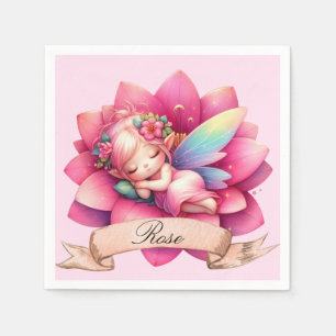 Cute Whimsical Floral Sweet Dreams Sleeping Fairy Napkin