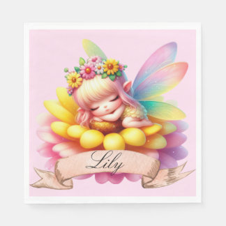 Cute Whimsical Floral Sweet Dreams Sleeping Fairy Napkin