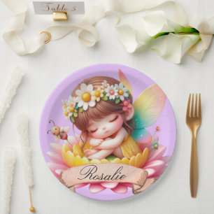 Cute Whimsical Floral Sweet Dreams Sleeping Fairy Paper Plate
