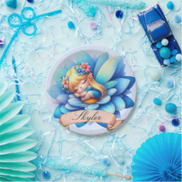 Cute Whimsical Floral Sweet Dreams Sleeping Fairy Paper Plate