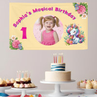 Cute Whimsical Floral Unicorn Girly 1st Birthday