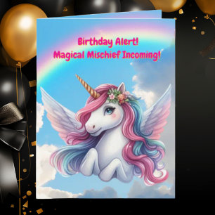 Cute Whimsical Floral Unicorn Girly Kids Birthday  Card