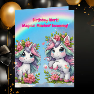 Cute Whimsical Floral Unicorn Girly Kids Birthday Card