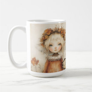 Cute Whimsical Flower Girl & Pumpkin Personalized Coffee Mug