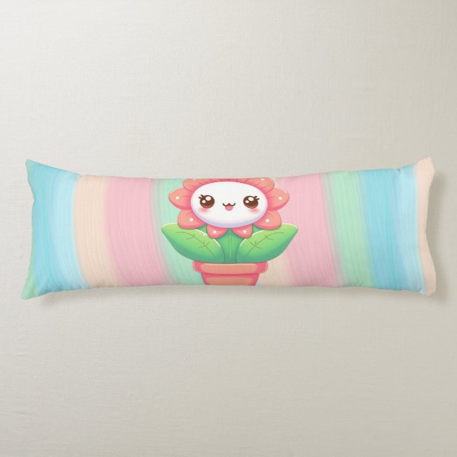 Cute, whimsical flower in pot body pillow (Front)