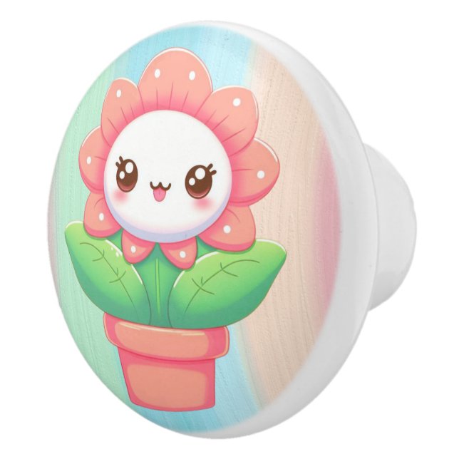 Cute, whimsical flower in pot ceramic knob (Right)