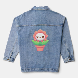 Cute, whimsical flower in pot denim jacket