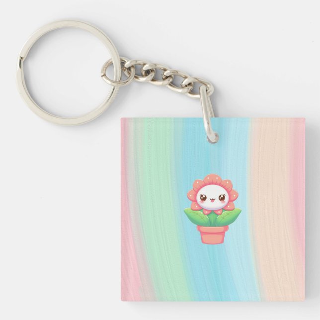 Cute, whimsical flower in pot keychain (Front)
