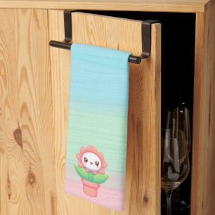 Cute, whimsical flower in pot kitchen towel