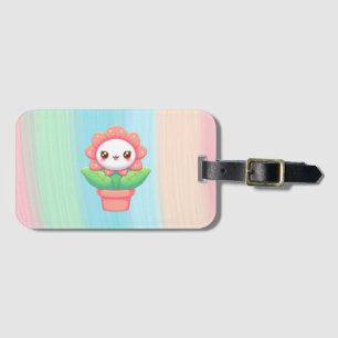 Cute, whimsical flower in pot luggage tag