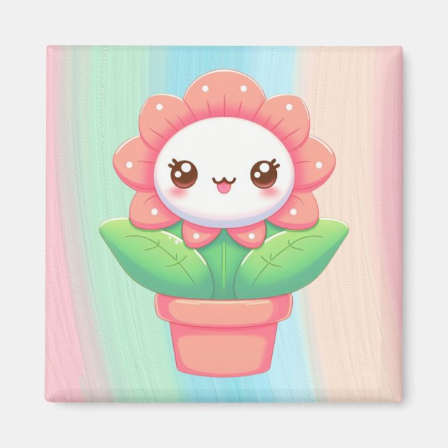 Cute, whimsical flower in pot magnet (Front)