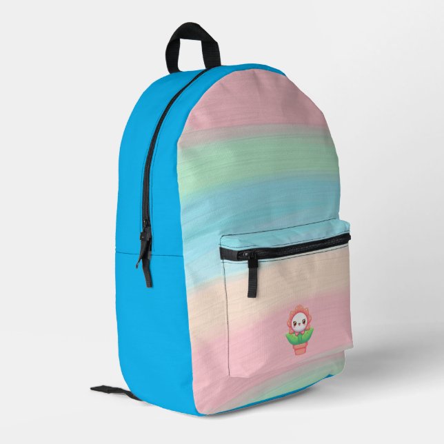 Cute, whimsical flower in pot printed backpack (Back Corner Left)