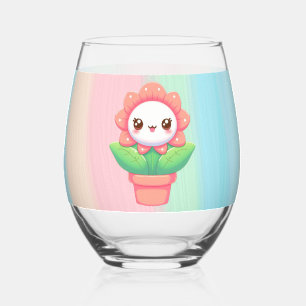 Cute, whimsical flower in pot stemless wine glass