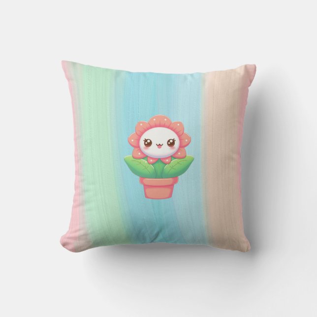 Cute, whimsical flower in pot throw pillow (Front)
