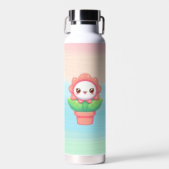 Cute, whimsical flower in pot water bottle (Front)