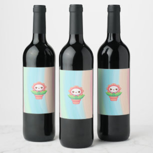 Cute, whimsical flower in pot wine label