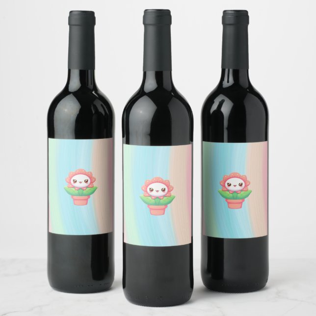 Cute, whimsical flower in pot wine label (Bottles)