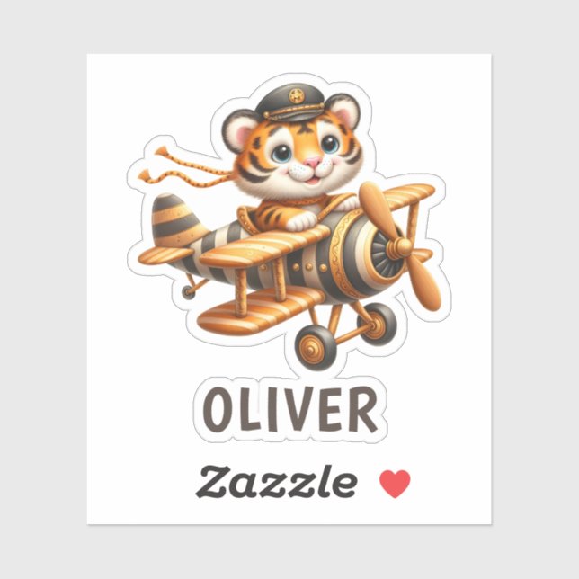 Cute Whimsical Flying Tiger Kid on a Plane (Sheet)