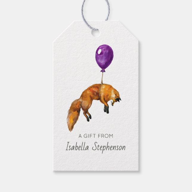 Cute Whimsical Fox & Balloon Gift Tags (Front)