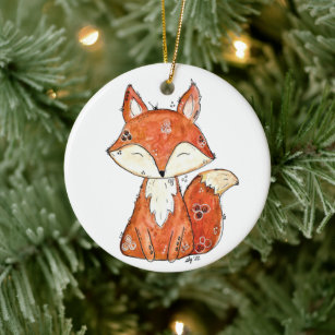 Cute Whimsical Fox Ceramic Ornament
