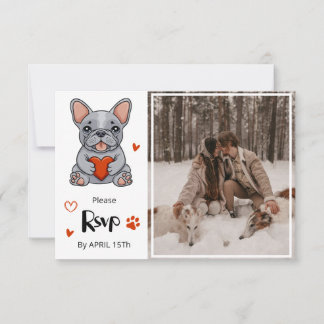 Cute Whimsical French Bulldog QR Code Photo RSVP Card