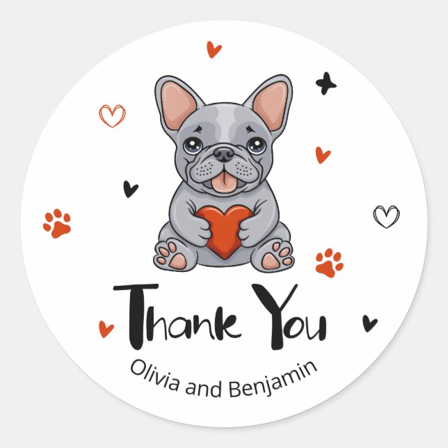 Cute Whimsical French Bulldog Thank You Classic Round Sticker (Front)