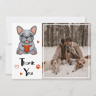 Cute Whimsical French Bulldog Wedding Photo Thank You Card