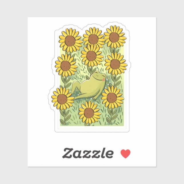 Cute Whimsical Frog And Sunflowers Illustration (Sheet)